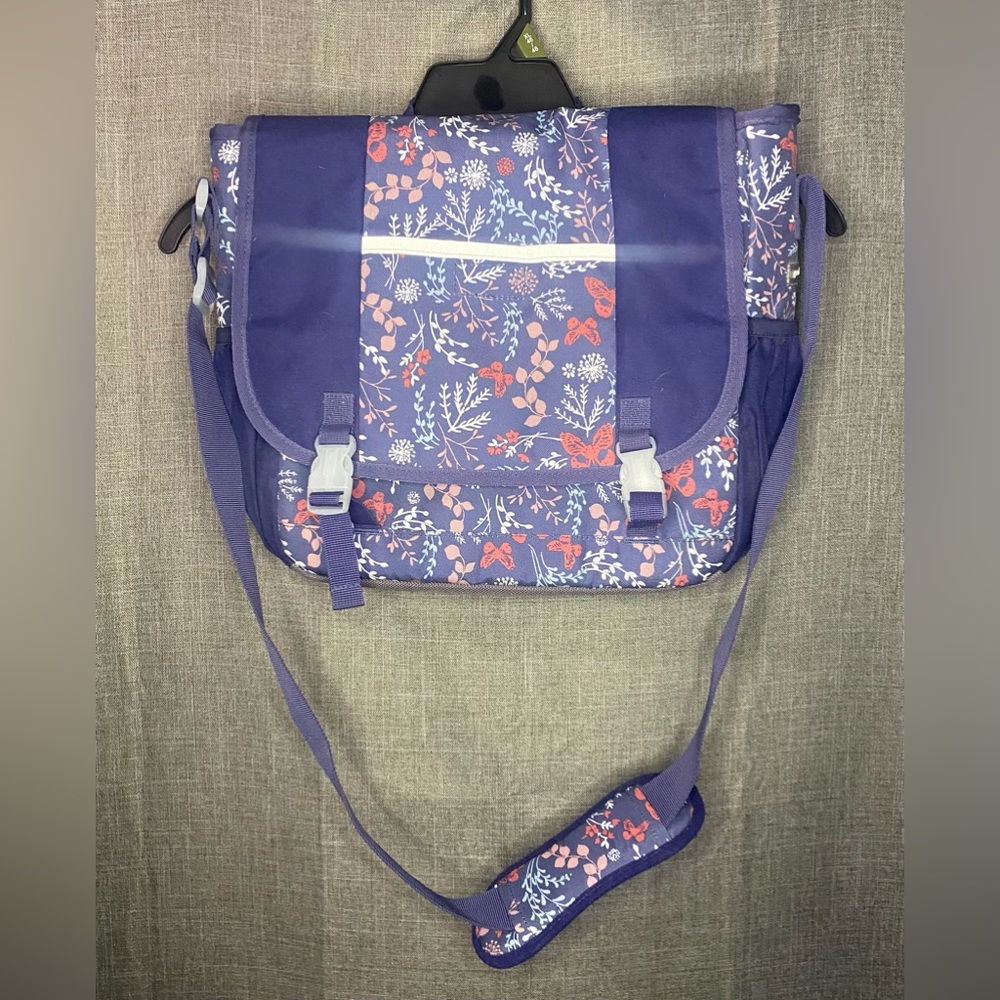 Garnet Hill Girls Messenger Bag Blue Butterflies Floral Backpack School Travel
